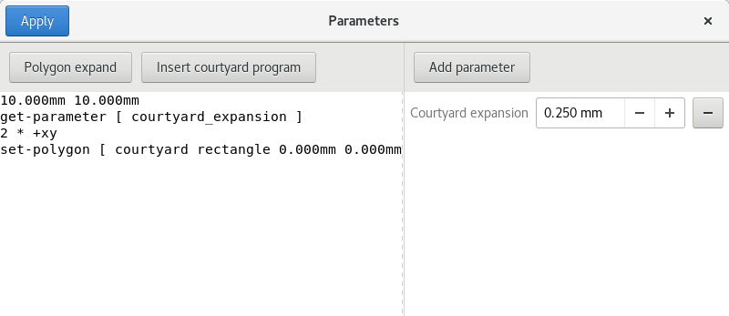 Screenshot showing courtyard script and parameters
